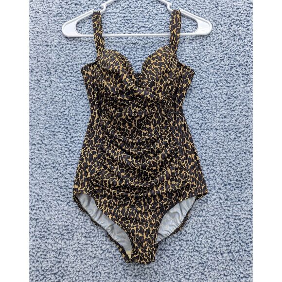 NWOT Trimshaper One Piece Swimsuit Size 10 Animal Print Leopard Cheetah Brown - Picture 1 of 10